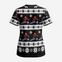 Skiing Snowflake Christmas Scrub Top Xmas Holiday Patterns - Wonder Print Shop