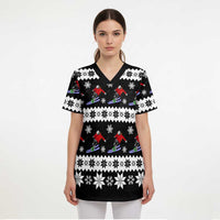 Skiing Snowflake Christmas Scrub Top Xmas Holiday Patterns - Wonder Print Shop