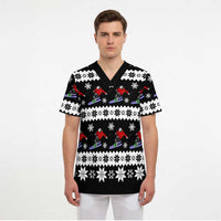Skiing Snowflake Christmas Scrub Top Xmas Holiday Patterns - Wonder Print Shop