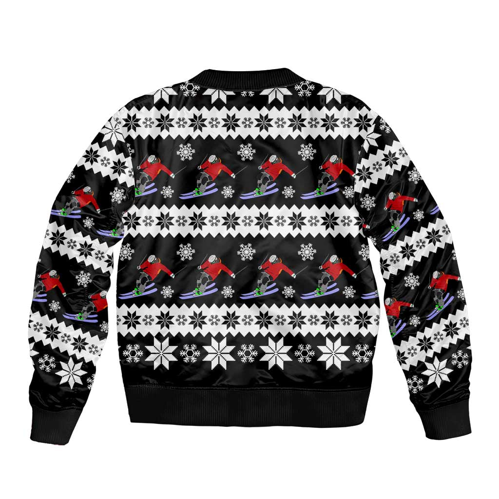 Skiing Snowflake Christmas Sleeve Zip Bomber Jacket Xmas Holiday Patterns - Wonder Print Shop