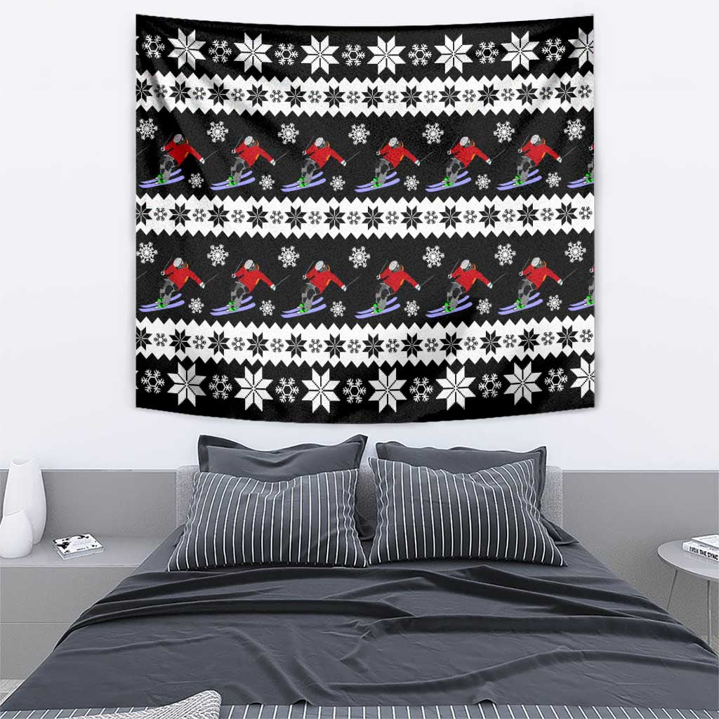 Skiing Snowflake Christmas Tapestry Xmas Holiday Patterns - Wonder Print Shop