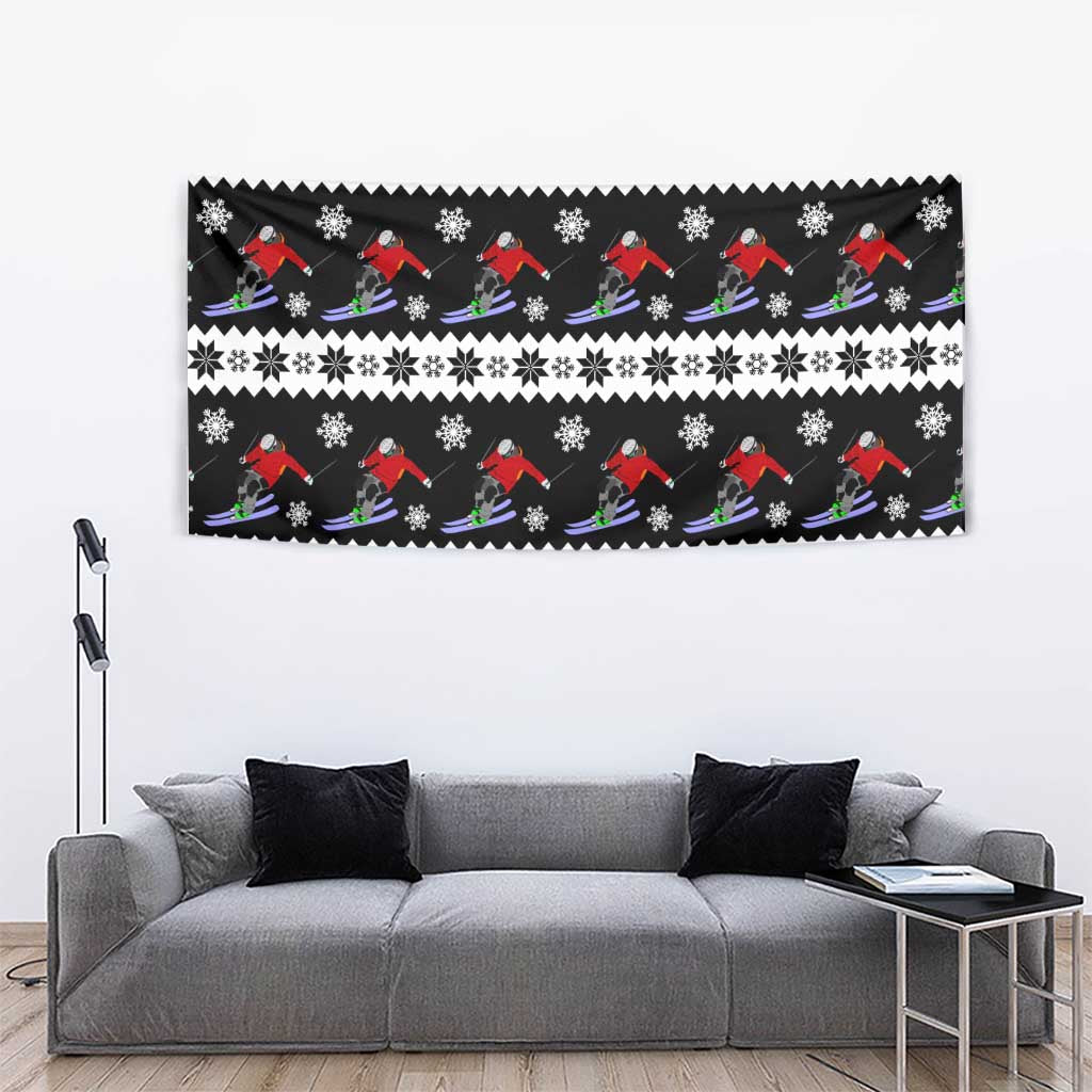 Skiing Snowflake Christmas Tapestry Xmas Holiday Patterns - Wonder Print Shop