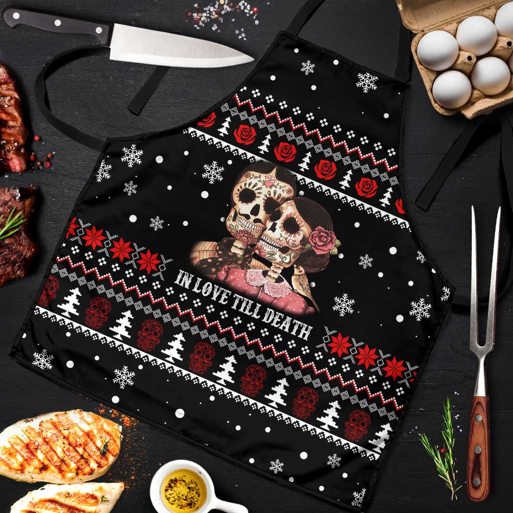 Skull Couple Christmas Apron Xmas Holiday Patterns - Wonder Print Shop