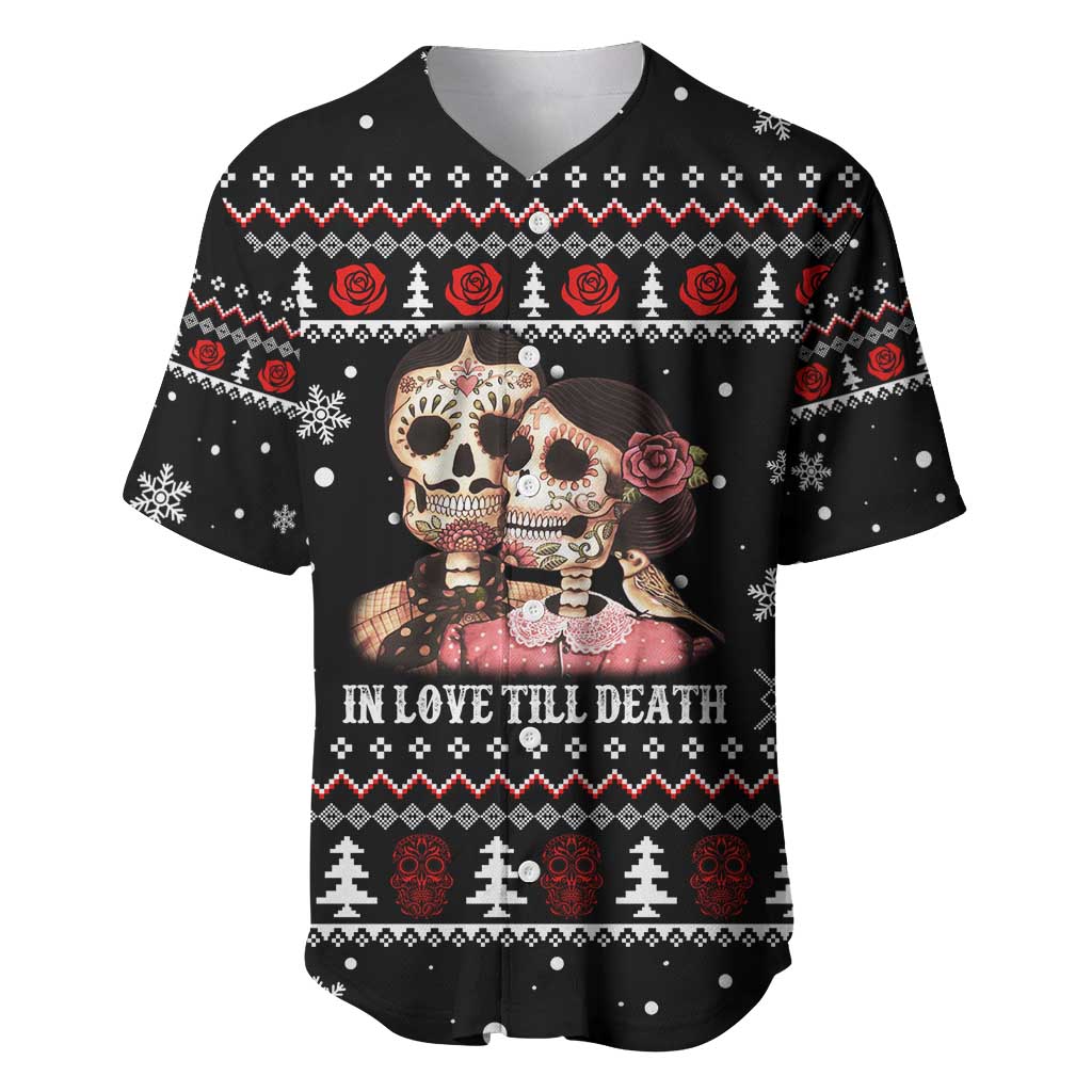 Skull Couple Christmas Baseball Jersey Xmas Holiday Patterns - Wonder Print Shop