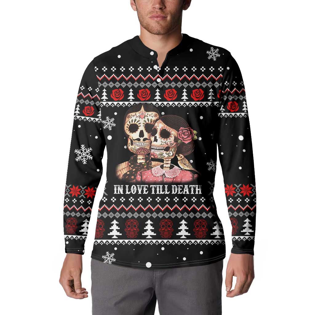 Skull Couple Christmas Button Sweatshirt Xmas Holiday Patterns - Wonder Print Shop