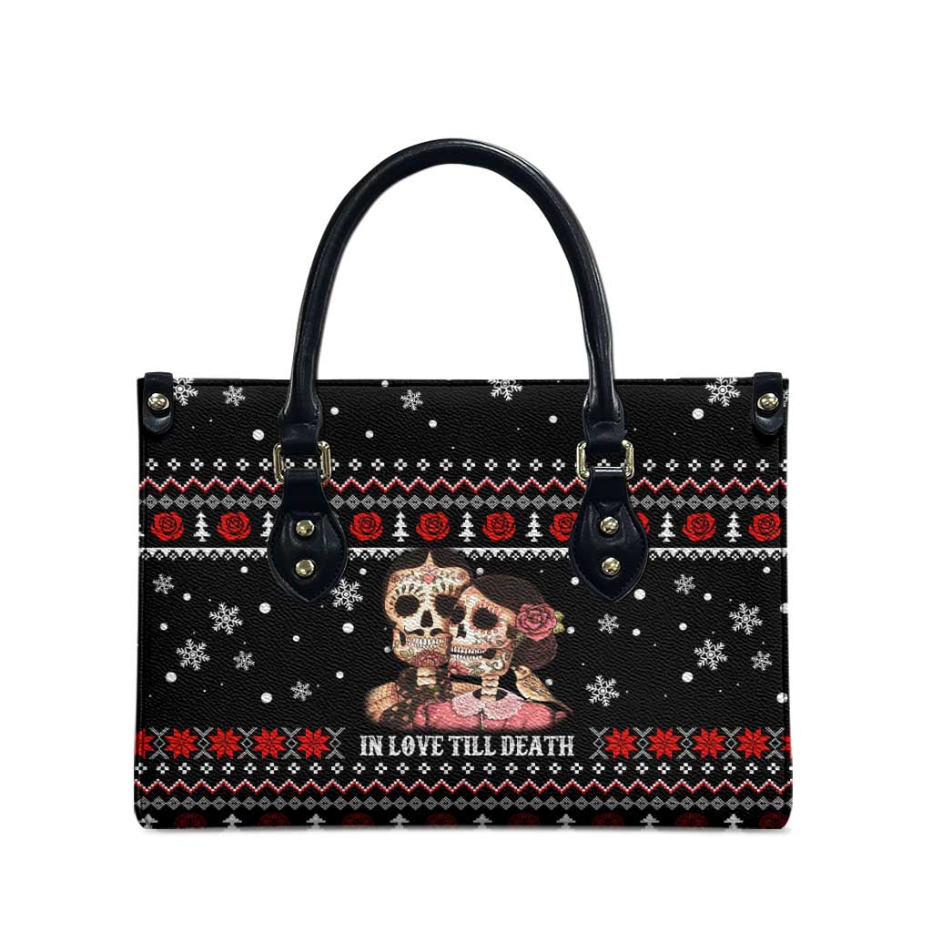 Skull Couple Christmas Leather Bag Xmas Holiday Patterns - Wonder Print Shop