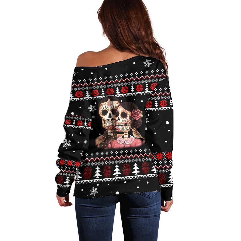 Skull Couple Christmas Off Shoulder Sweater Xmas Holiday Patterns - Wonder Print Shop