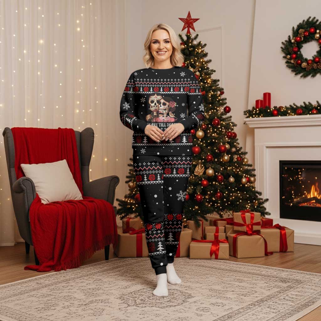 Skull Couple Christmas Pajama Set Xmas Holiday Patterns - Wonder Print Shop