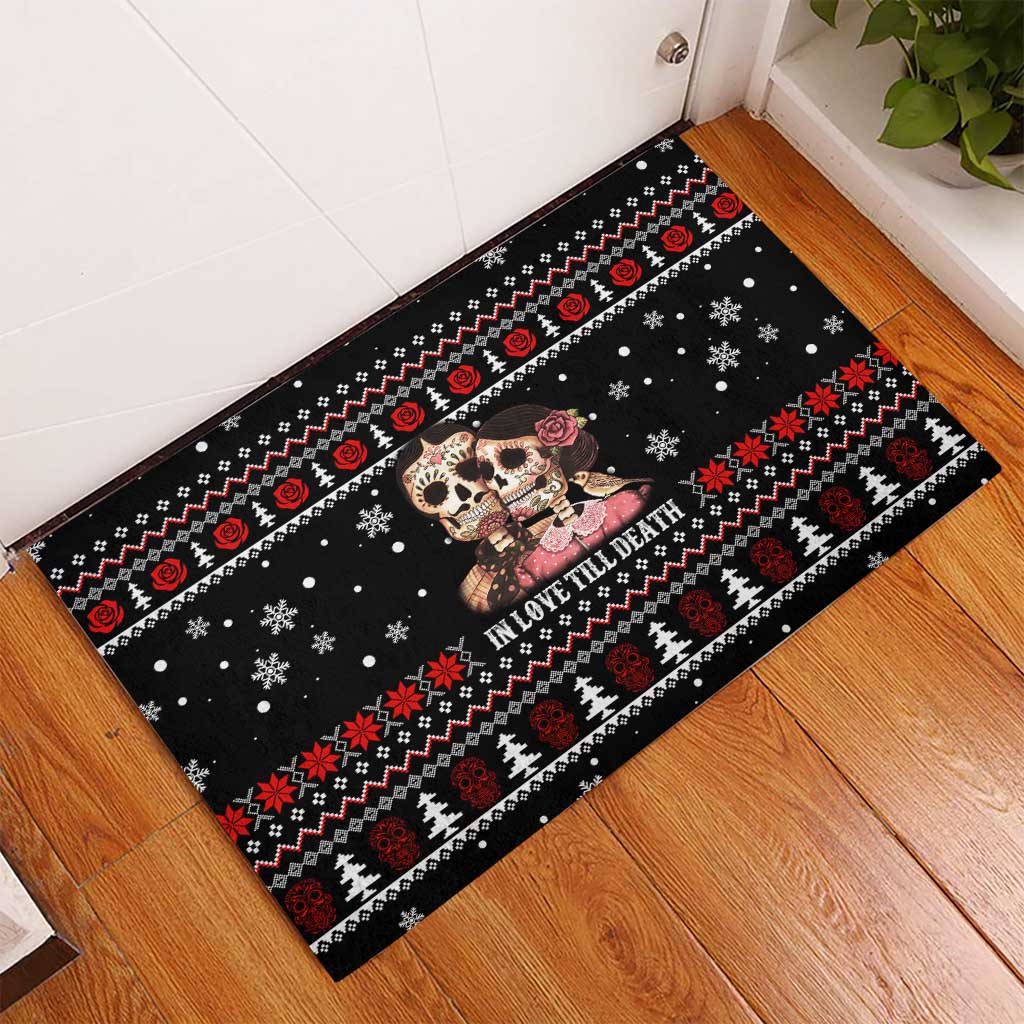 Skull Couple Christmas Rubber Doormat Xmas Holiday Patterns - Wonder Print Shop