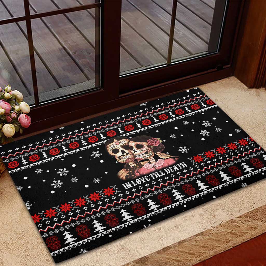 Skull Couple Christmas Rubber Doormat Xmas Holiday Patterns - Wonder Print Shop