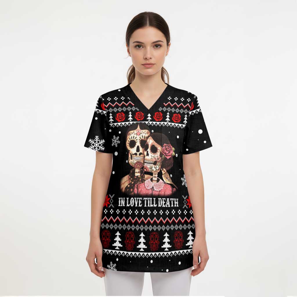 Skull Couple Christmas Scrub Top Xmas Holiday Patterns - Wonder Print Shop