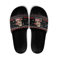 Skull Couple Christmas Slide Sandals Xmas Holiday Patterns - Wonder Print Shop