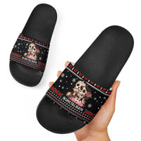 Skull Couple Christmas Slide Sandals Xmas Holiday Patterns - Wonder Print Shop