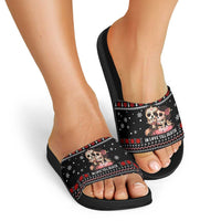 Skull Couple Christmas Slide Sandals Xmas Holiday Patterns - Wonder Print Shop