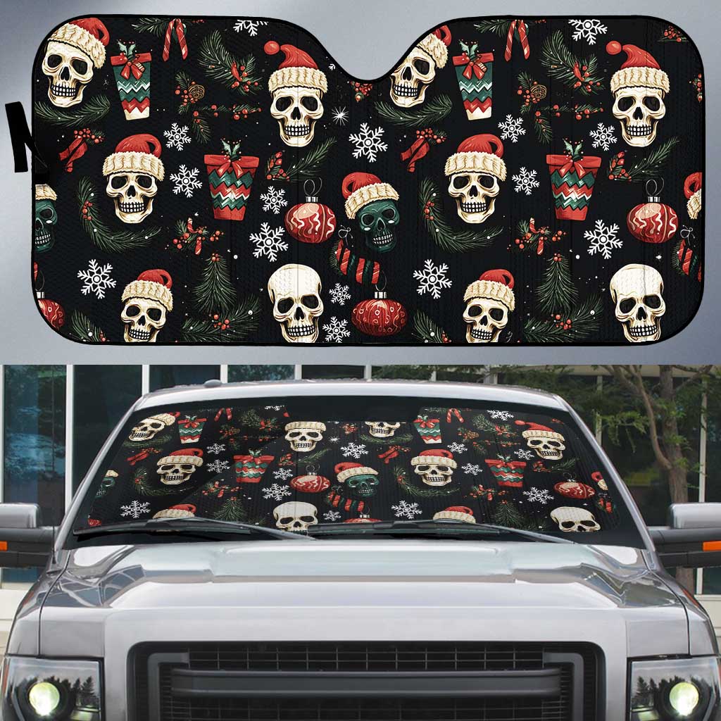 Skull Face Christmas Auto Sun Shade Xmas Holiday Patterns - Wonder Print Shop