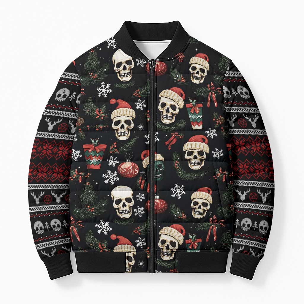 Skull Face Christmas Bomber Puffer Jacket Xmas Holiday Patterns - Wonder Print Shop
