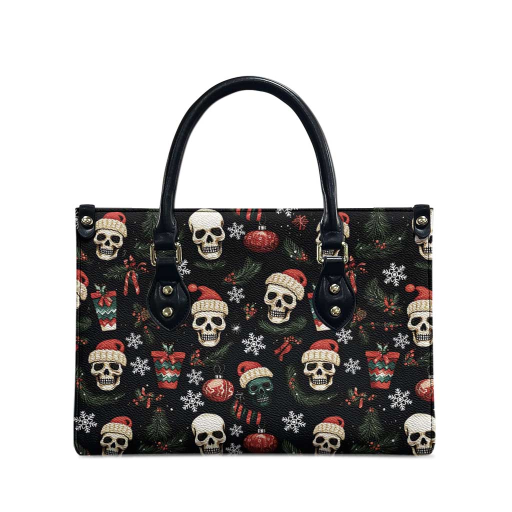 Skull Face Christmas Leather Bag Xmas Holiday Patterns - Wonder Print Shop