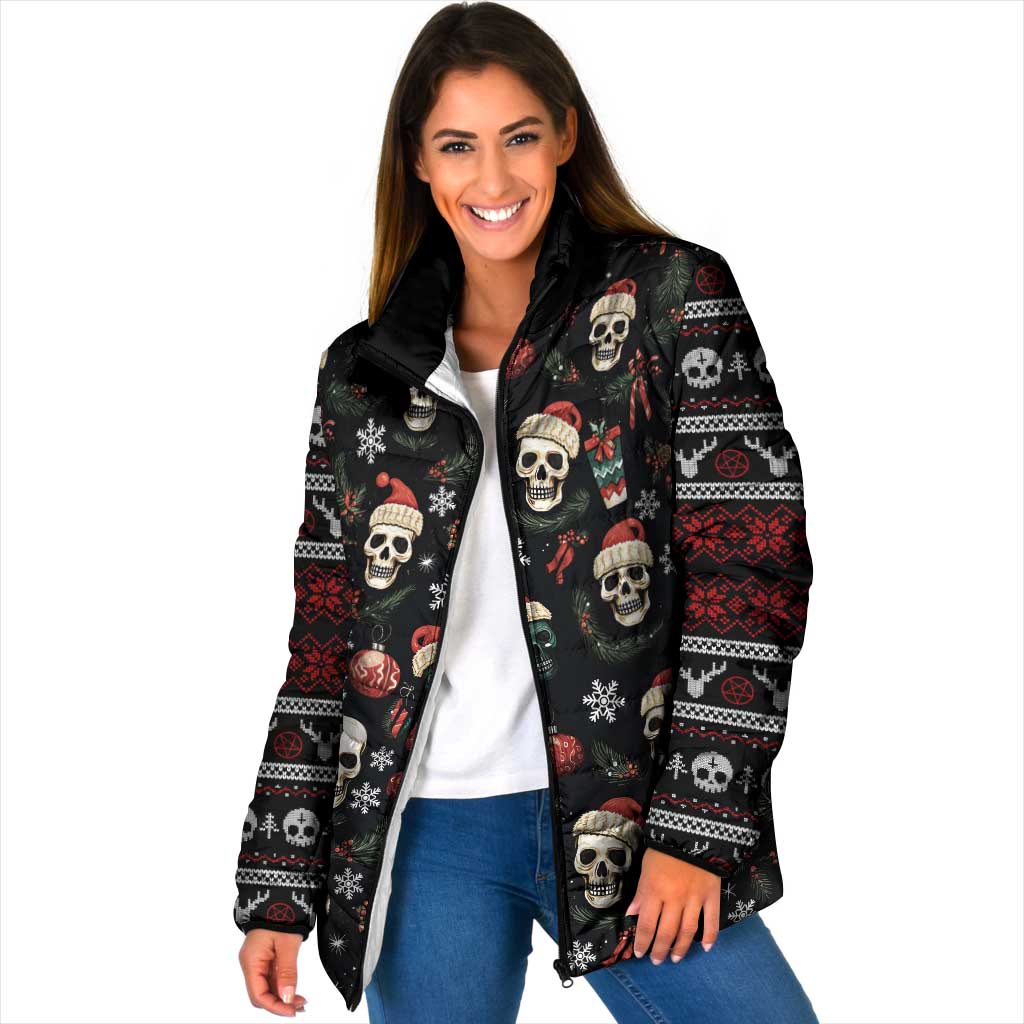 Skull Face Christmas Padded Jacket Xmas Holiday Patterns - Wonder Print Shop
