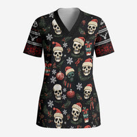 Skull Face Christmas Scrub Top Xmas Holiday Patterns - Wonder Print Shop