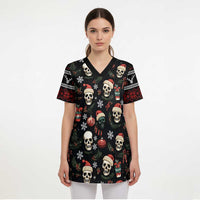 Skull Face Christmas Scrub Top Xmas Holiday Patterns - Wonder Print Shop