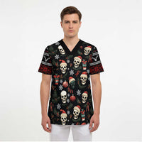 Skull Face Christmas Scrub Top Xmas Holiday Patterns - Wonder Print Shop