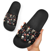 Skull Face Christmas Slide Sandals Xmas Holiday Patterns - Wonder Print Shop