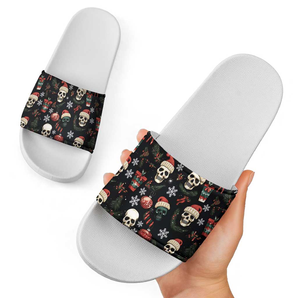 Skull Face Christmas Slide Sandals Xmas Holiday Patterns - Wonder Print Shop