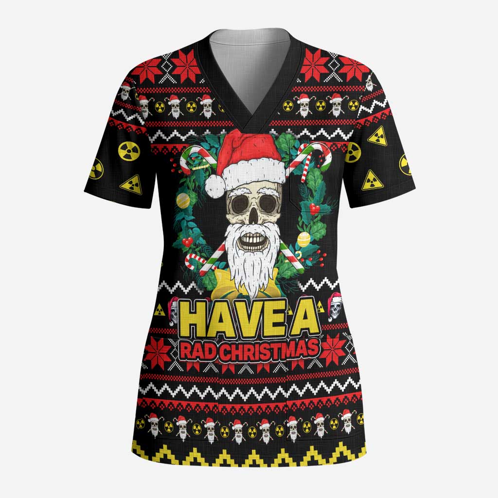 Skull Have A Rad Christmas Scrub Top Xmas Holiday Patterns - Wonder Print Shop