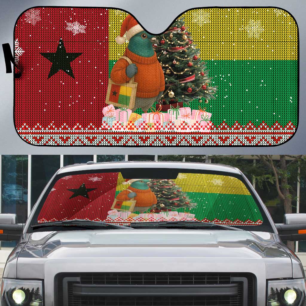 Guinea Bissau Christmas Auto Sun Shade with Santa Penguin Christmas Tree and Red Green Yellow Snowflake - Wonder Print Shop