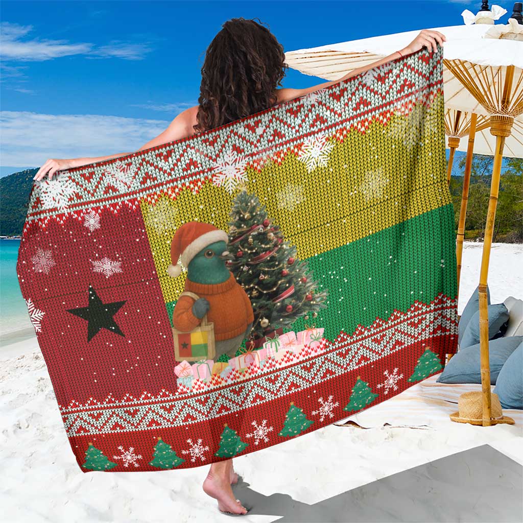 Guinea Bissau Christmas Sarong with Santa Penguin Christmas Tree and Red Green Yellow Snowflake - Wonder Print Shop