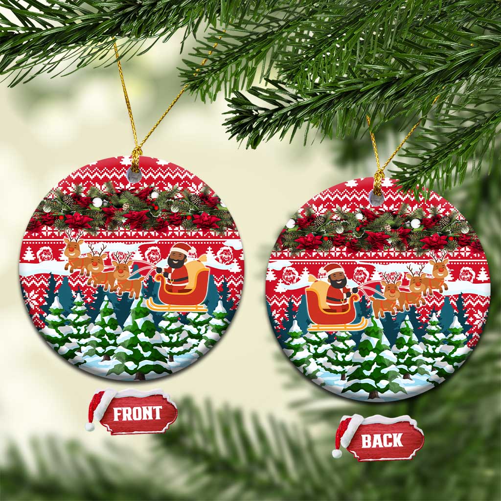Guinea Bissau Christmas Ceramic Ornament with Santa Sleigh Reindeer Forest and National Flag Design - Wonder Print Shop