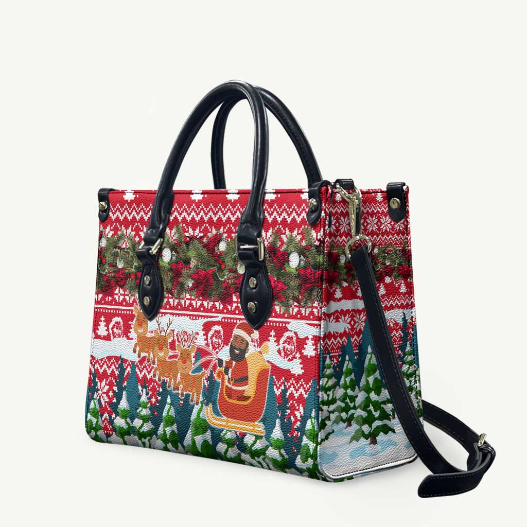 Guinea Bissau Christmas Leather Bag with Santa Sleigh Reindeer Forest and National Flag Design - Wonder Print Shop