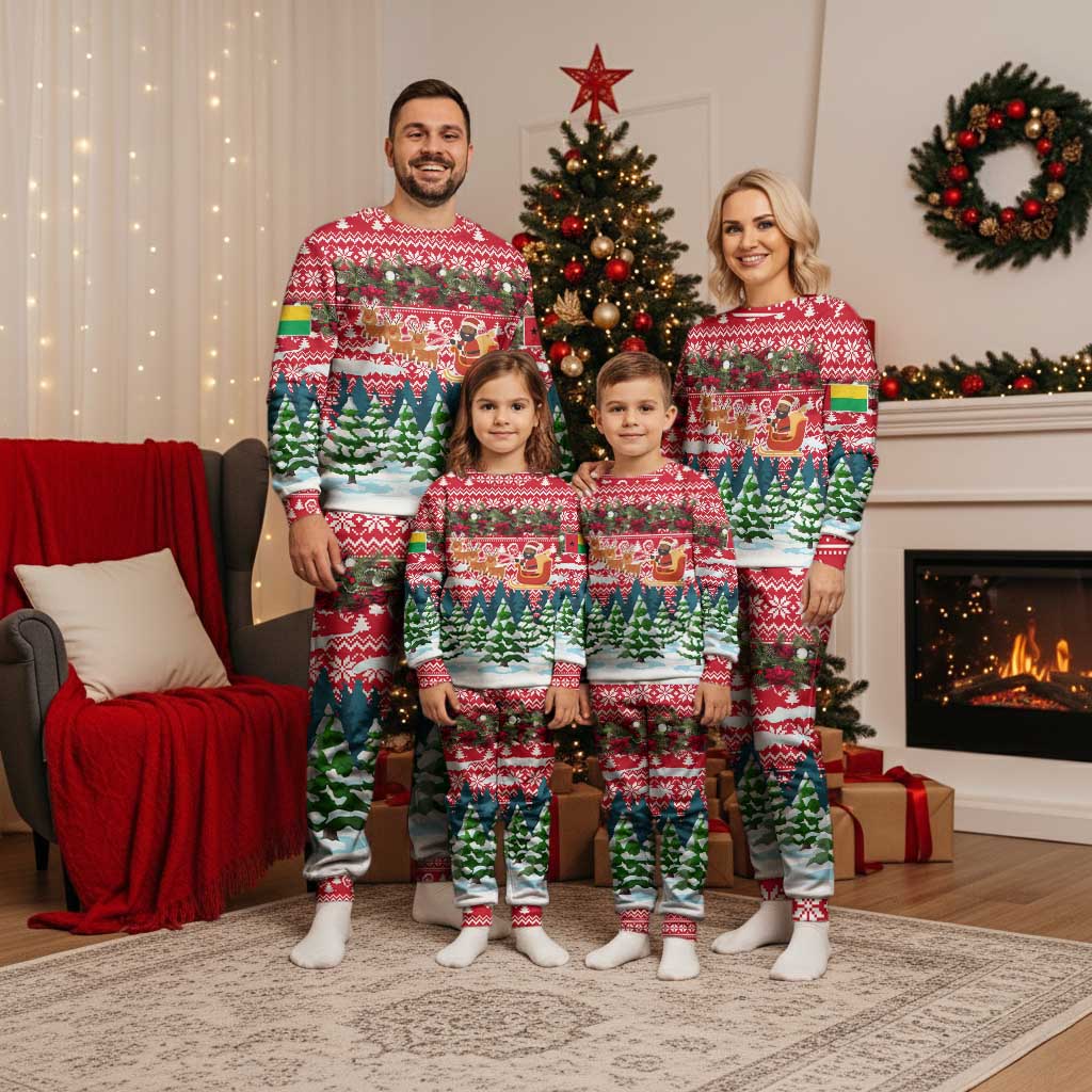 Guinea Bissau Christmas Pajama Set with Santa Sleigh Reindeer Forest and National Flag Design - Wonder Print Shop