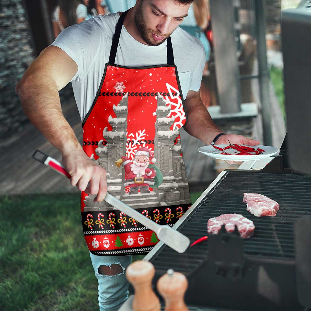 Indonesia Christmas Apron with Santa Temple Snowflakes and Red Candy Cane Pattern - Wonder Print Shop