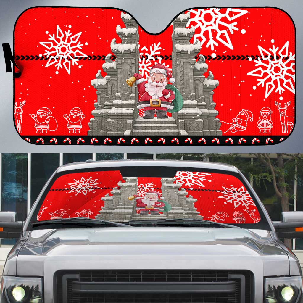 Indonesia Christmas Auto Sun Shade with Santa Temple Snowflakes and Red Candy Cane Pattern - Wonder Print Shop