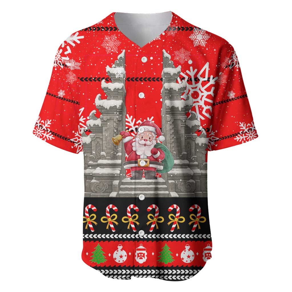 Indonesia Christmas Baseball Jersey with Santa Temple Snowflakes and Red Candy Cane Pattern - Wonder Print Shop