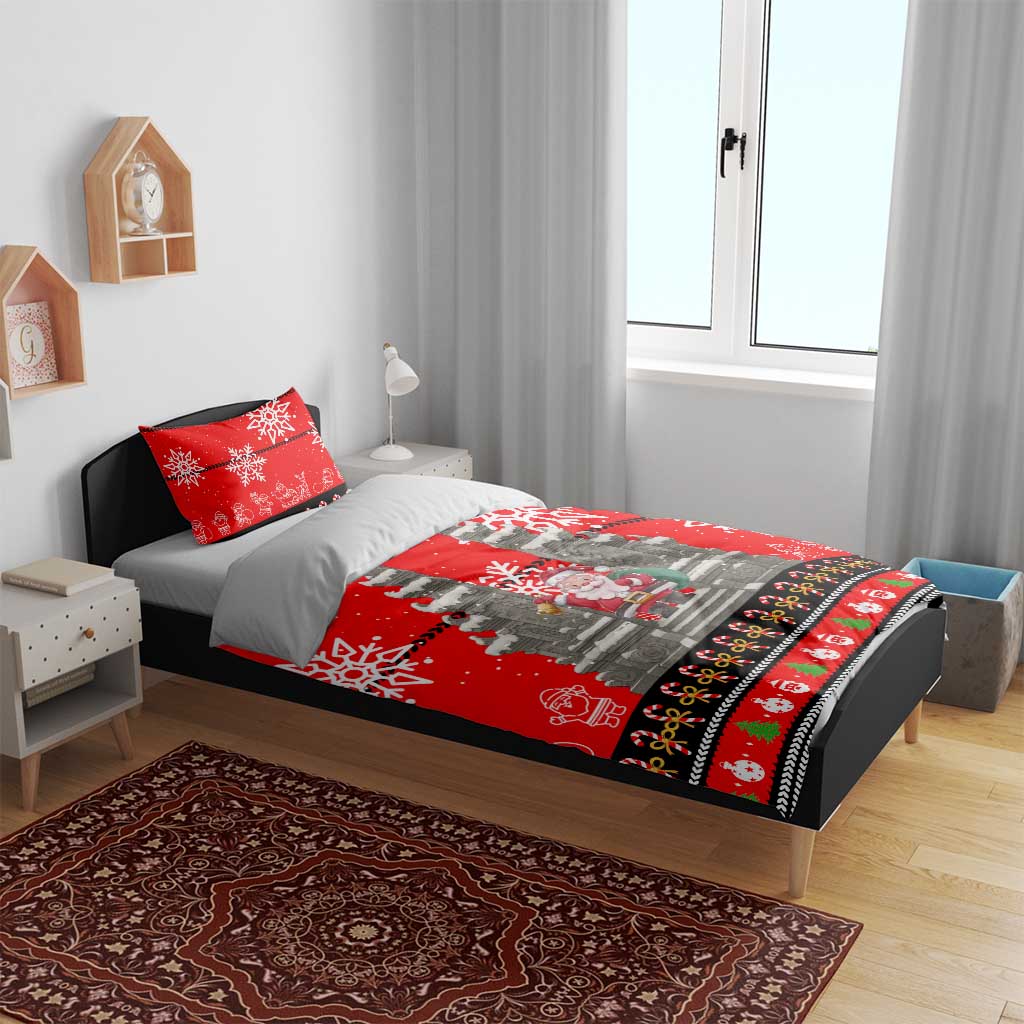 Indonesia Christmas Bedding Set with Santa Temple Snowflakes and Red Candy Cane Pattern - Wonder Print Shop