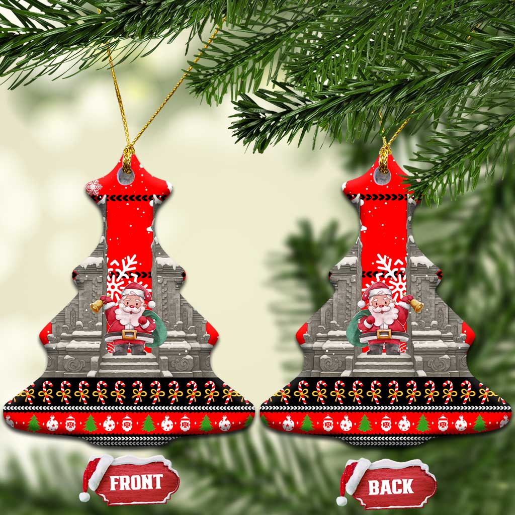 Indonesia Christmas Ceramic Ornament with Santa Temple Snowflakes and Red Candy Cane Pattern - Wonder Print Shop