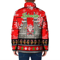 Indonesia Christmas Padded Jacket with Santa Temple Snowflakes and Red Candy Cane Pattern - Wonder Print Shop