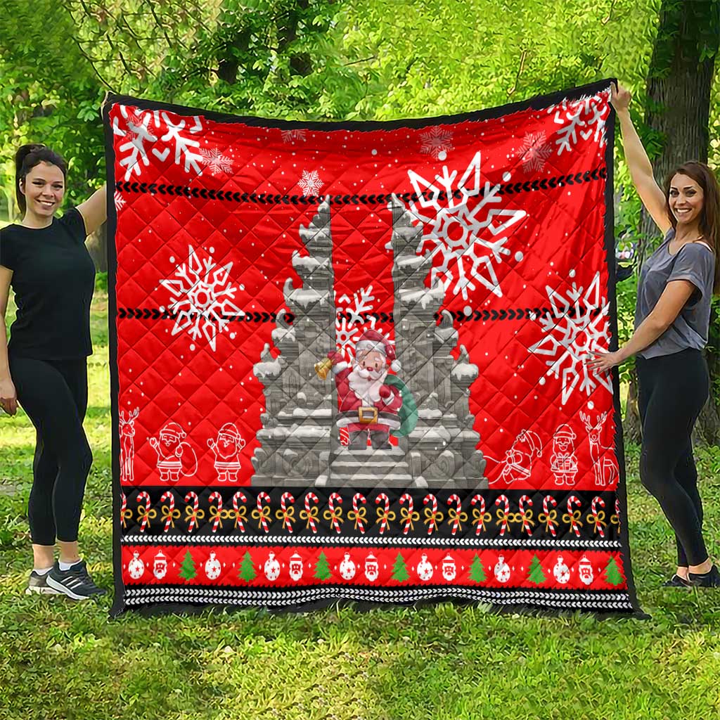 Indonesia Christmas Quilt with Santa Temple Snowflakes and Red Candy Cane Pattern - Wonder Print Shop