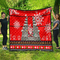 Indonesia Christmas Quilt with Santa Temple Snowflakes and Red Candy Cane Pattern - Wonder Print Shop