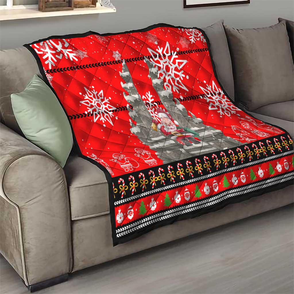 Indonesia Christmas Quilt with Santa Temple Snowflakes and Red Candy Cane Pattern - Wonder Print Shop