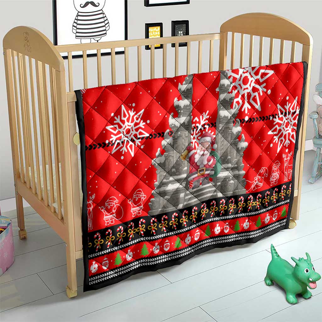 Indonesia Christmas Quilt with Santa Temple Snowflakes and Red Candy Cane Pattern - Wonder Print Shop