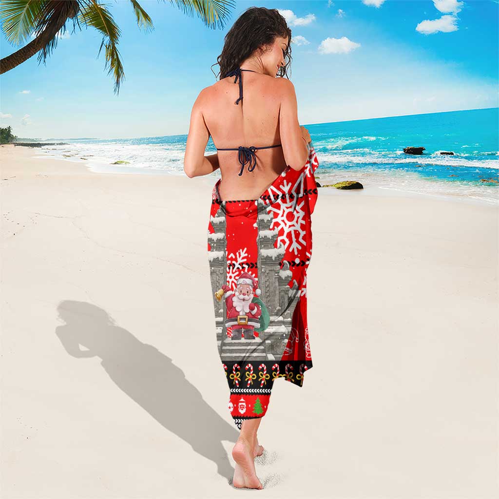 Indonesia Christmas Sarong with Santa Temple Snowflakes and Red Candy Cane Pattern - Wonder Print Shop