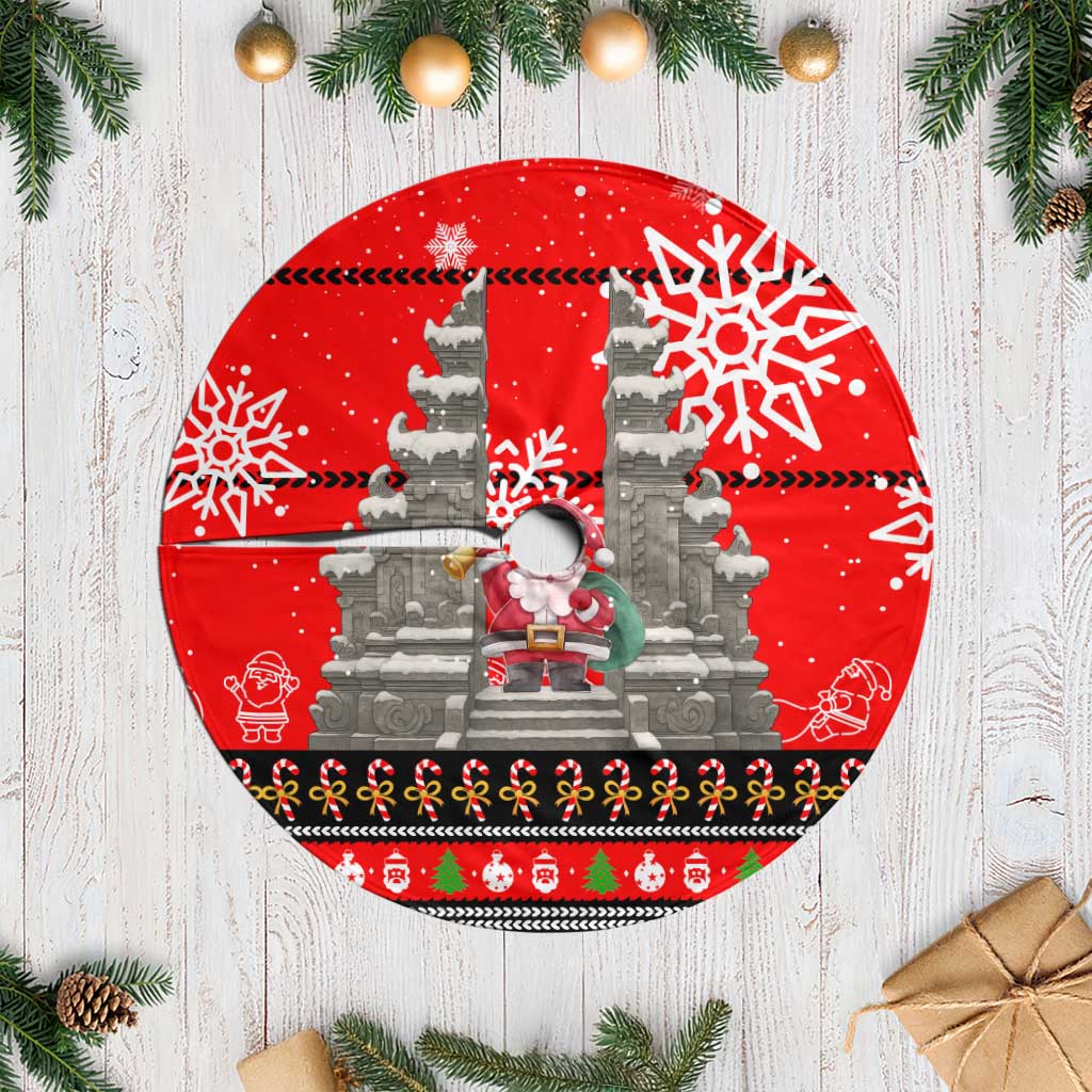 Indonesia Christmas Tree Skirt with Santa Temple Snowflakes and Red Candy Cane Pattern - Wonder Print Shop
