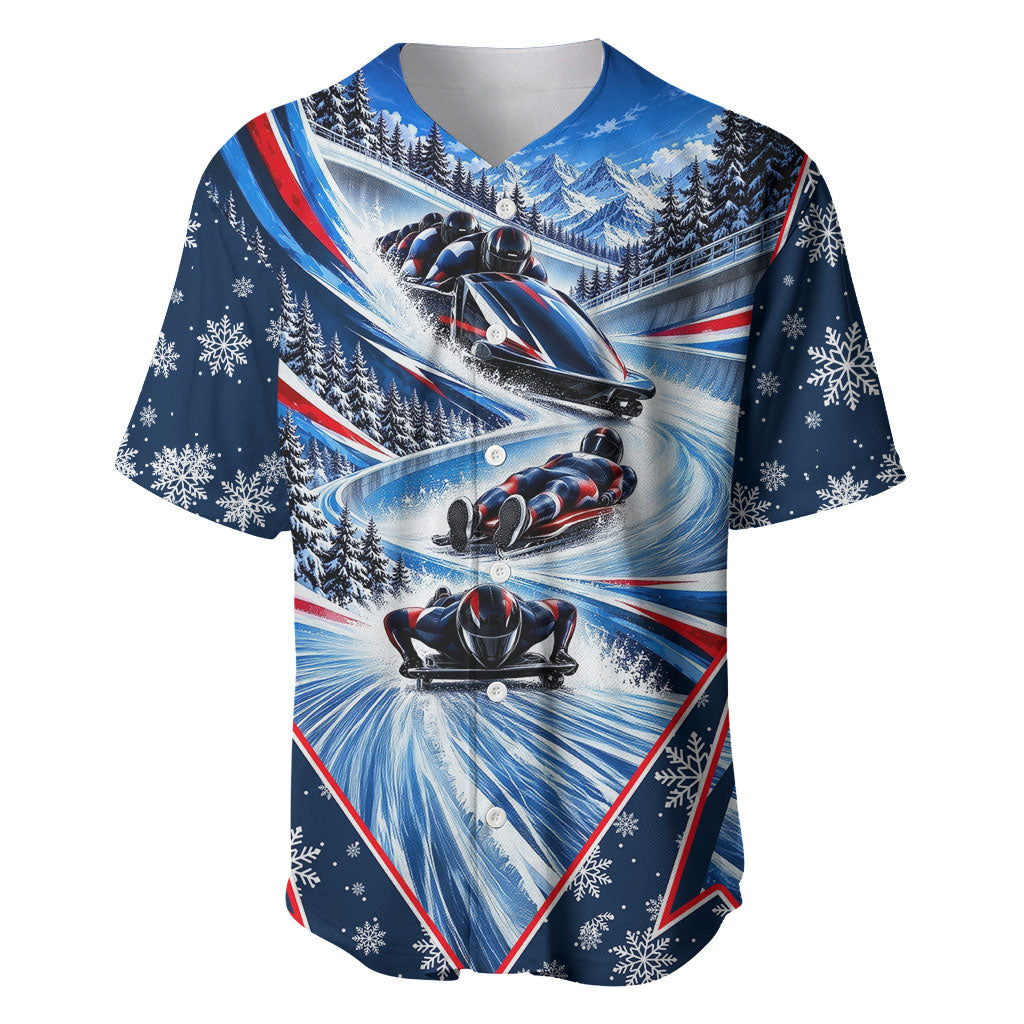 Winter Sliding Sports Bobsleigh Luge Skeleton Baseball Jersey Ice Racing Snowflakes Dynamic Winter Sports