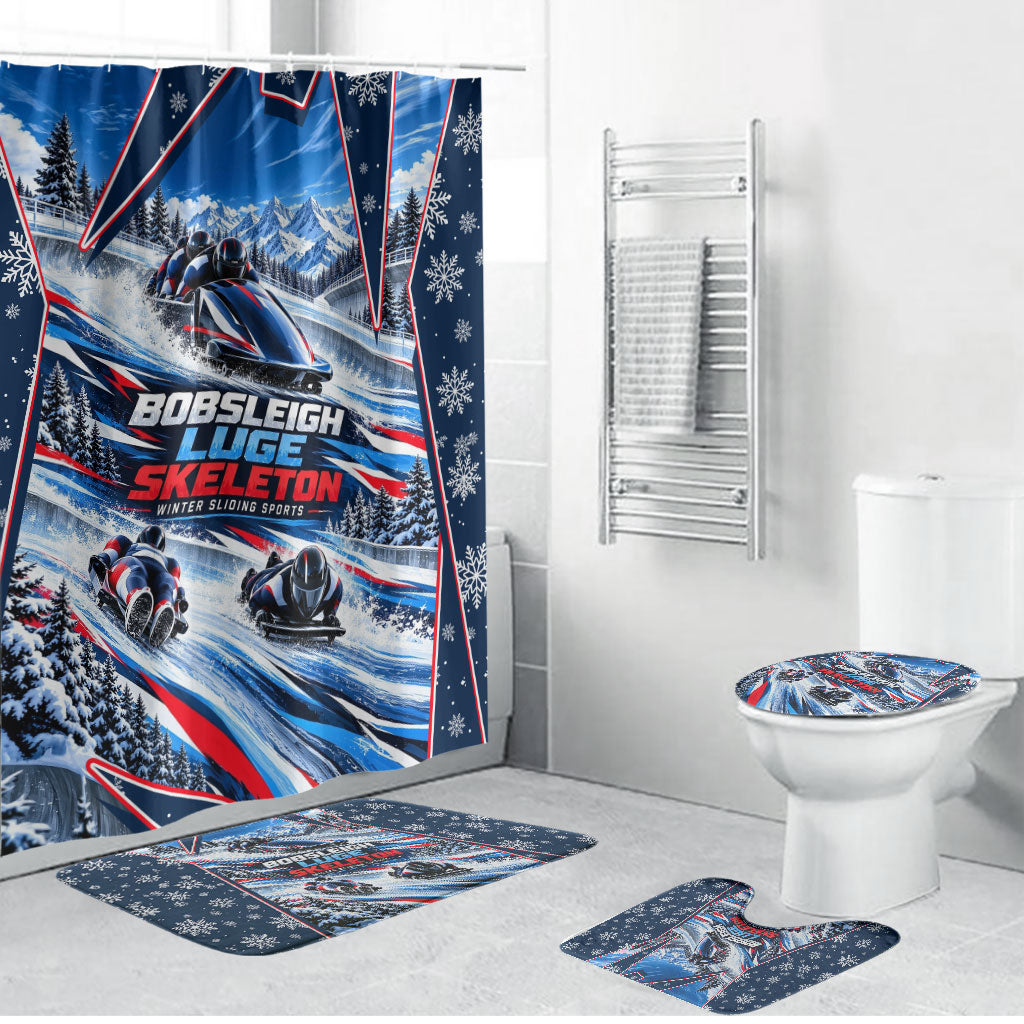 Winter Sliding Sports Bobsleigh Luge Skeleton Bathroom Set Ice Racing Snowflakes Dynamic Winter Sports