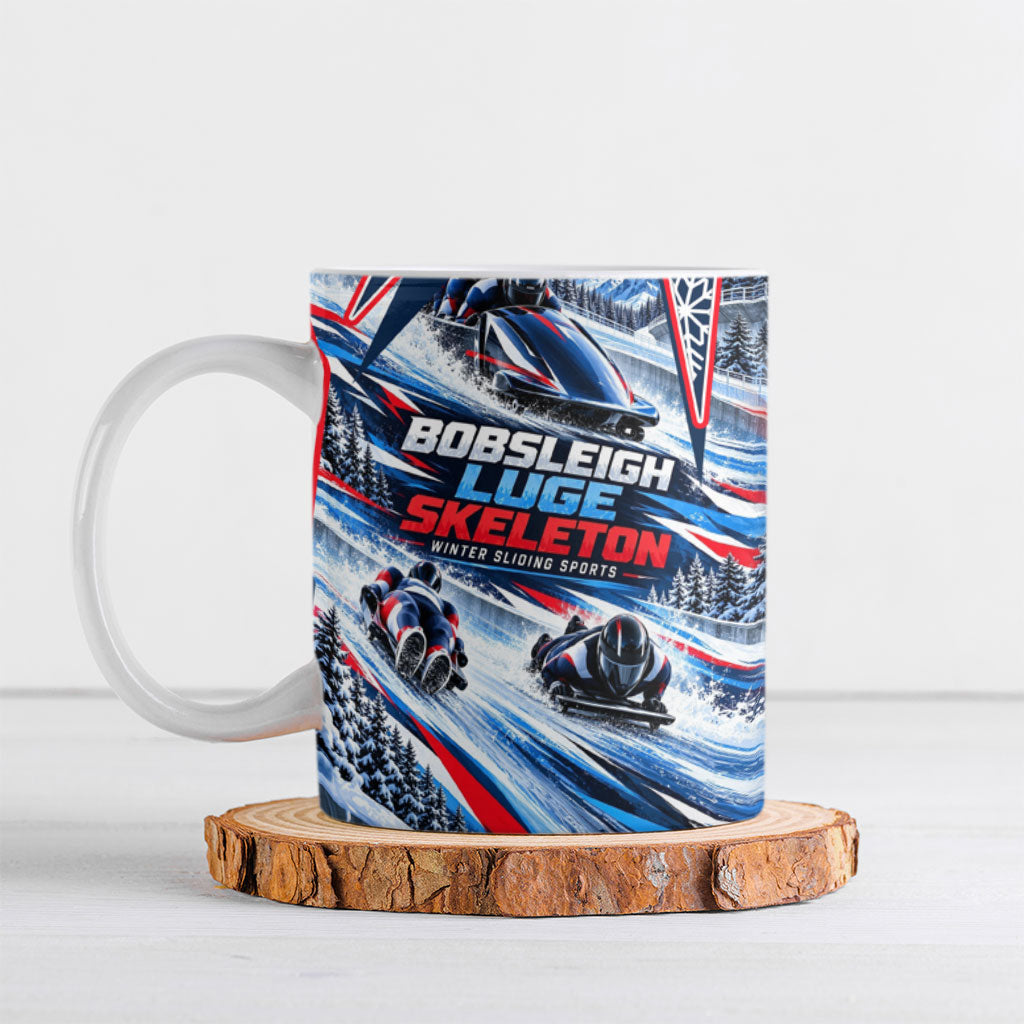 Winter Sliding Sports Bobsleigh Luge Skeleton Ceramic Mug Ice Racing Snowflakes Dynamic Winter Sports