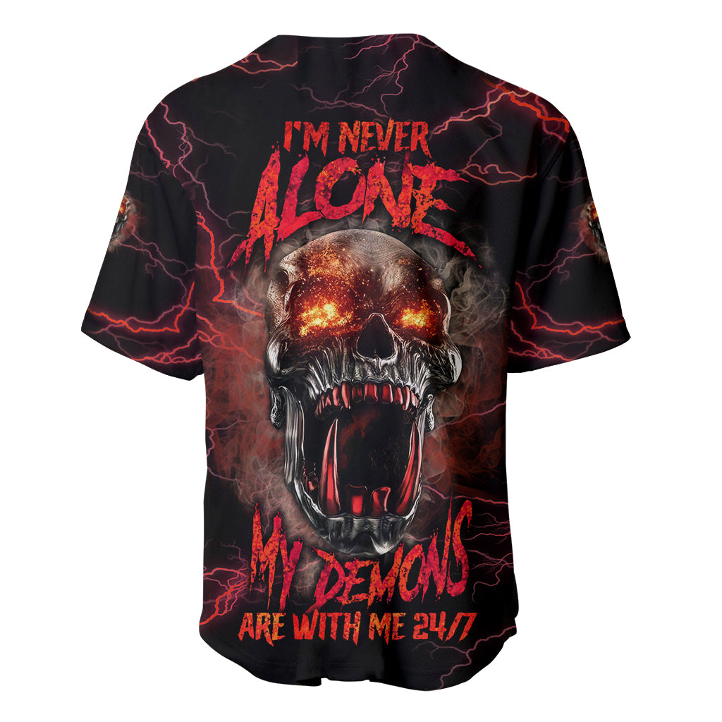 Black baseball jersey with red lightning and skull demon front graphic