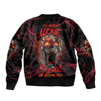 Black bomber jacket with red lightning and large skull graphic on back